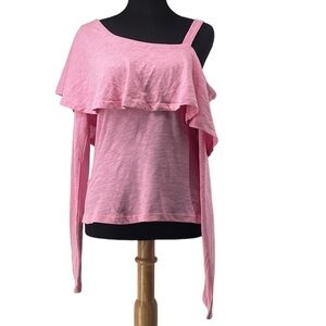ANTHROPOLOGIE one shoulder top Barbie pink summer cotton sz sm NWT
